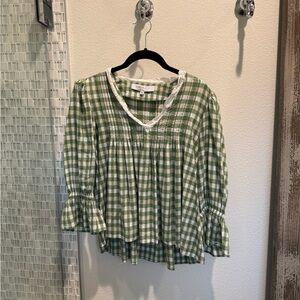 Hunter Bell Green and White Checkered Blouse